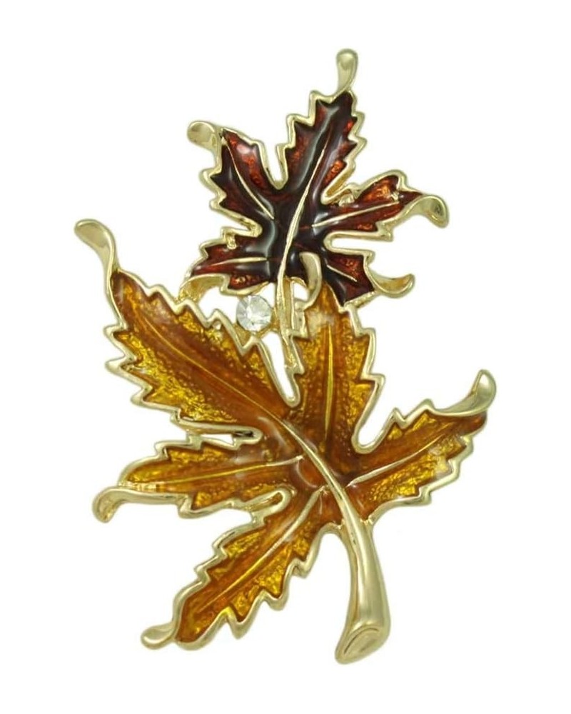 Gold and Burgundy Enamel Pair of Maple Leaves Brooch Pin $10.97 Brooches & Pins