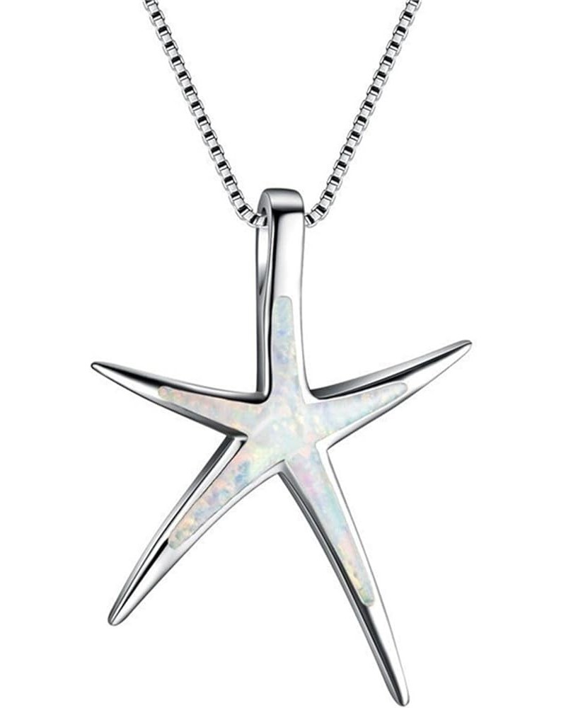 Hsakess Imitation Opal Star Necklace Gemstone Pendant Necklaces Ocean Necklace Birthday Valentine Gifts for Women Girls,White...