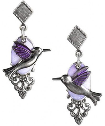 Silver-tone Hummingbird Oval Purple Textured Filigree Earrings on Surgical Steel Ear Wires $18.31 Earrings