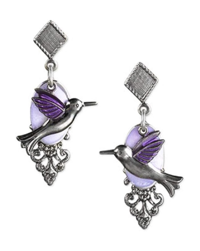 Silver-tone Hummingbird Oval Purple Textured Filigree Earrings on Surgical Steel Ear Wires $18.31 Earrings