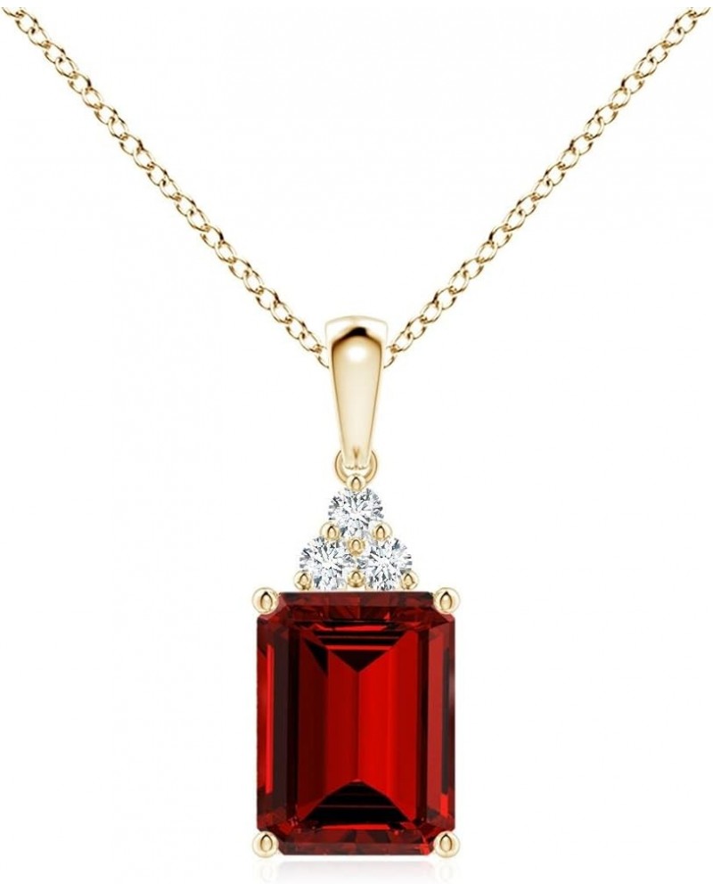 Emerald-Cut Shape Lab-Grown Ruby Pendant with Diamond Trio in Sterling Silver/14K Solid Gold/Platinum for Women | July Births...