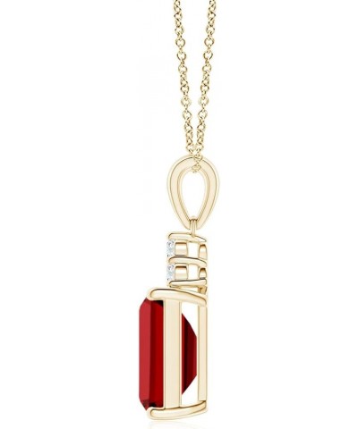 Emerald-Cut Shape Lab-Grown Ruby Pendant with Diamond Trio in Sterling Silver/14K Solid Gold/Platinum for Women | July Births...