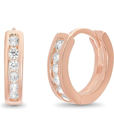 Sterling Silver Small Channel Set Cubic Zirconia Huggie Hoop Earrings for Women Rose $8.36 Earrings