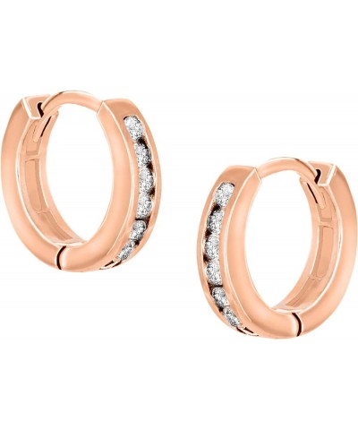 Sterling Silver Small Channel Set Cubic Zirconia Huggie Hoop Earrings for Women Rose $8.36 Earrings