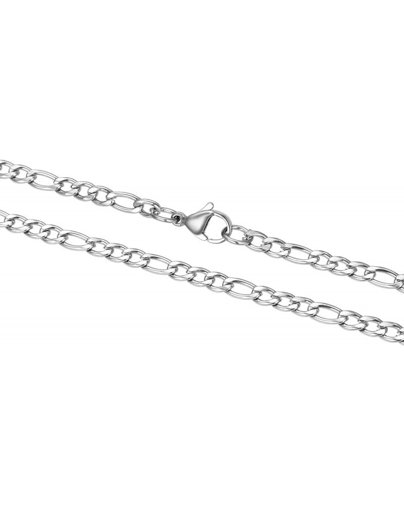 304 Grade Surgical Stainless Steel 3.8mm 4.7mm Diamond-Cut Figaro Link Chain Necklace 18 Inch Tarnish Resistant Hypoallergeni...