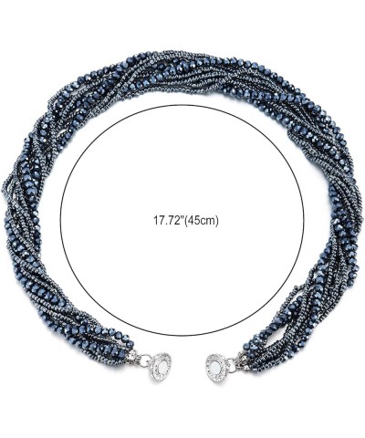 Multi-Layer Beads Crystal Braided Chain Choker Collar Magnetic Clasp,Statement Necklace, Bracelet D-Necklace Dark Blue Color ...