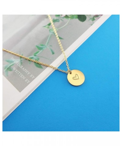 Gold Initial Necklace, 18K Gold Plated Stainless Steel Coin Engraved Heart Letter Necklace Name Necklace for Women Girls R $7...