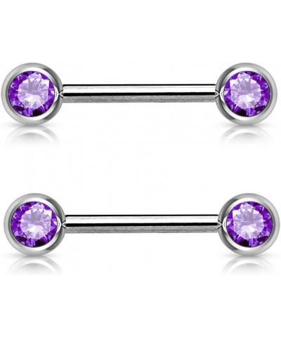 14G Pair Of Double Front Facing Gem 316L Surgical Steel Barbell/Nipple Bar L: 5/8" (16mm) Balls: 6mm Tanzanite $12.75 Body Je...