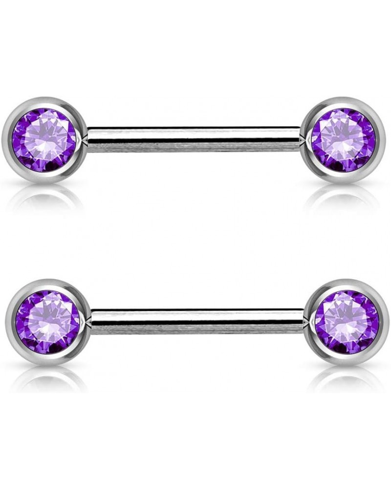 14G Pair Of Double Front Facing Gem 316L Surgical Steel Barbell/Nipple Bar L: 5/8" (16mm) Balls: 6mm Tanzanite $12.75 Body Je...