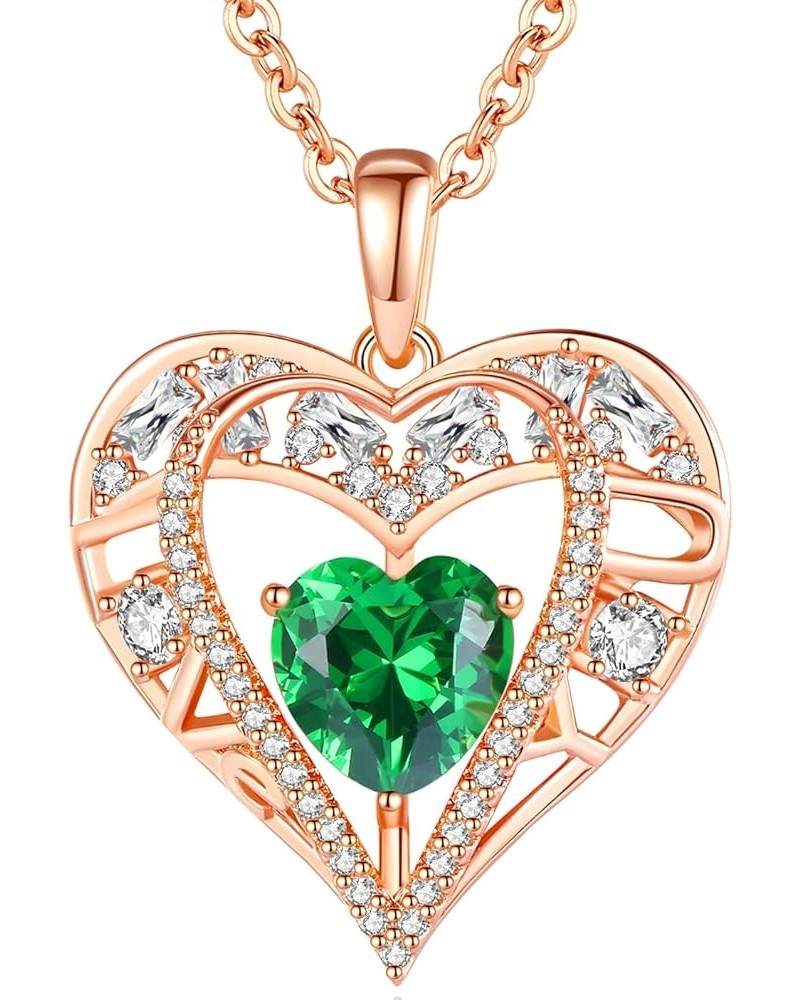 5 Heart Crystal Necklace 18K Rose Gold Plated - Pendant with 18"+2" 925 Sterling Silver Chain - Birthstone Jewelry for Women ...