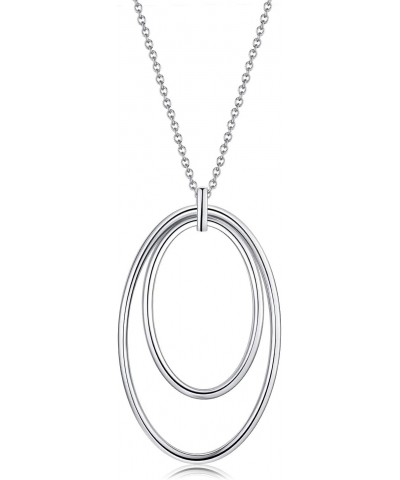 S925 Sterling Silver Long Circle Hoop Sweater Chain Pendant Necklace for Women Jewelry $16.50 Necklaces