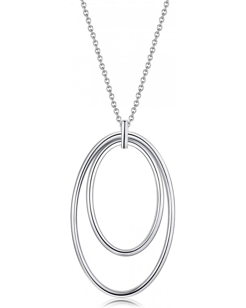 S925 Sterling Silver Long Circle Hoop Sweater Chain Pendant Necklace for Women Jewelry $16.50 Necklaces