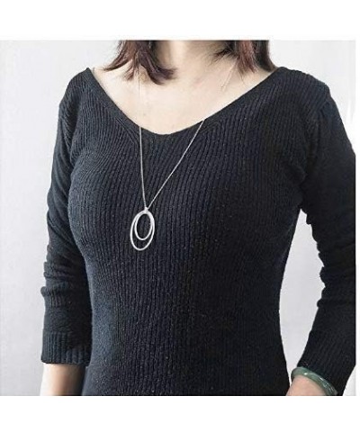 S925 Sterling Silver Long Circle Hoop Sweater Chain Pendant Necklace for Women Jewelry $16.50 Necklaces