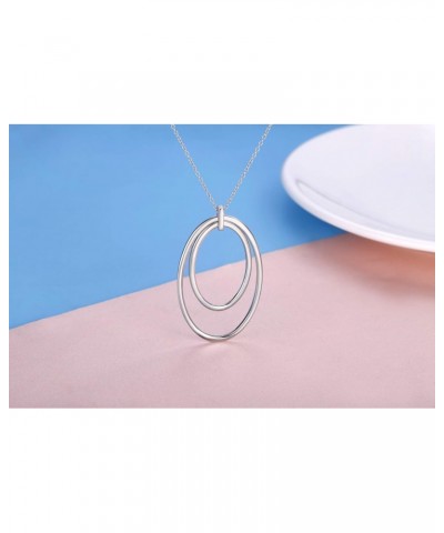 S925 Sterling Silver Long Circle Hoop Sweater Chain Pendant Necklace for Women Jewelry $16.50 Necklaces