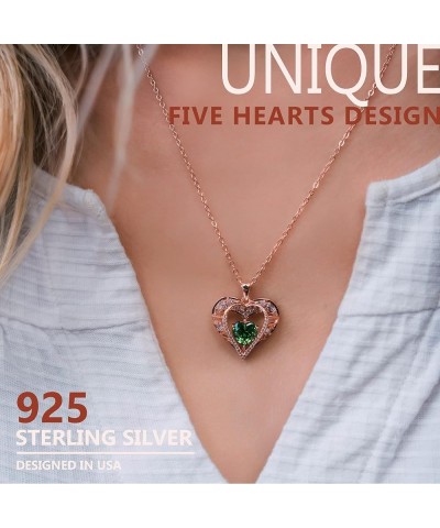 5 Heart Crystal Necklace 18K Rose Gold Plated - Pendant with 18"+2" 925 Sterling Silver Chain - Birthstone Jewelry for Women ...