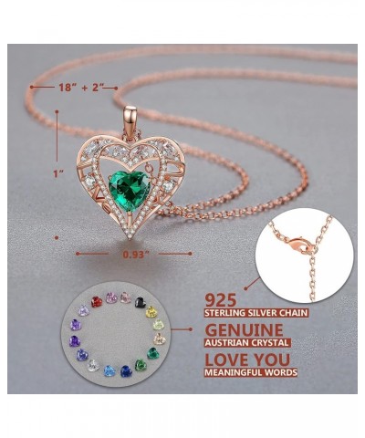 5 Heart Crystal Necklace 18K Rose Gold Plated - Pendant with 18"+2" 925 Sterling Silver Chain - Birthstone Jewelry for Women ...