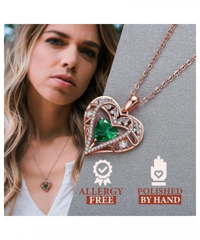 5 Heart Crystal Necklace 18K Rose Gold Plated - Pendant with 18"+2" 925 Sterling Silver Chain - Birthstone Jewelry for Women ...