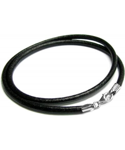 925 Sterling Silver Round Natural Leather Cord 3mm Choker Necklace For European Bead Charms Black 24 Inches $10.30 Necklaces