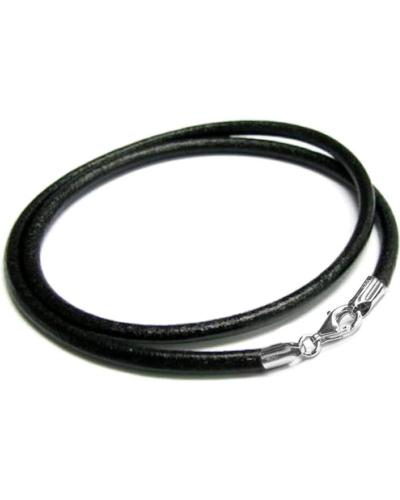 925 Sterling Silver Round Natural Leather Cord 3mm Choker Necklace For European Bead Charms Black 24 Inches $10.30 Necklaces