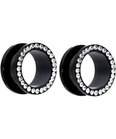 Pair of Black Titanium Clear Gem Gauges Tunnels Steel Ear Plugs 8g - Inch 0g $10.00 Body Jewelry