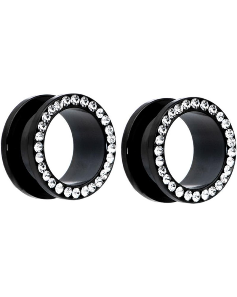 Pair of Black Titanium Clear Gem Gauges Tunnels Steel Ear Plugs 8g - Inch 0g $10.00 Body Jewelry