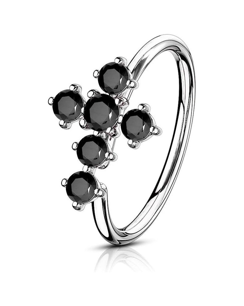 20g 8mm Plated Brass Bendable Nose Ring & Cartilage Hoop Featuring CZ Lined Cross Top (Choose Plating) Black (Platinum Plated...