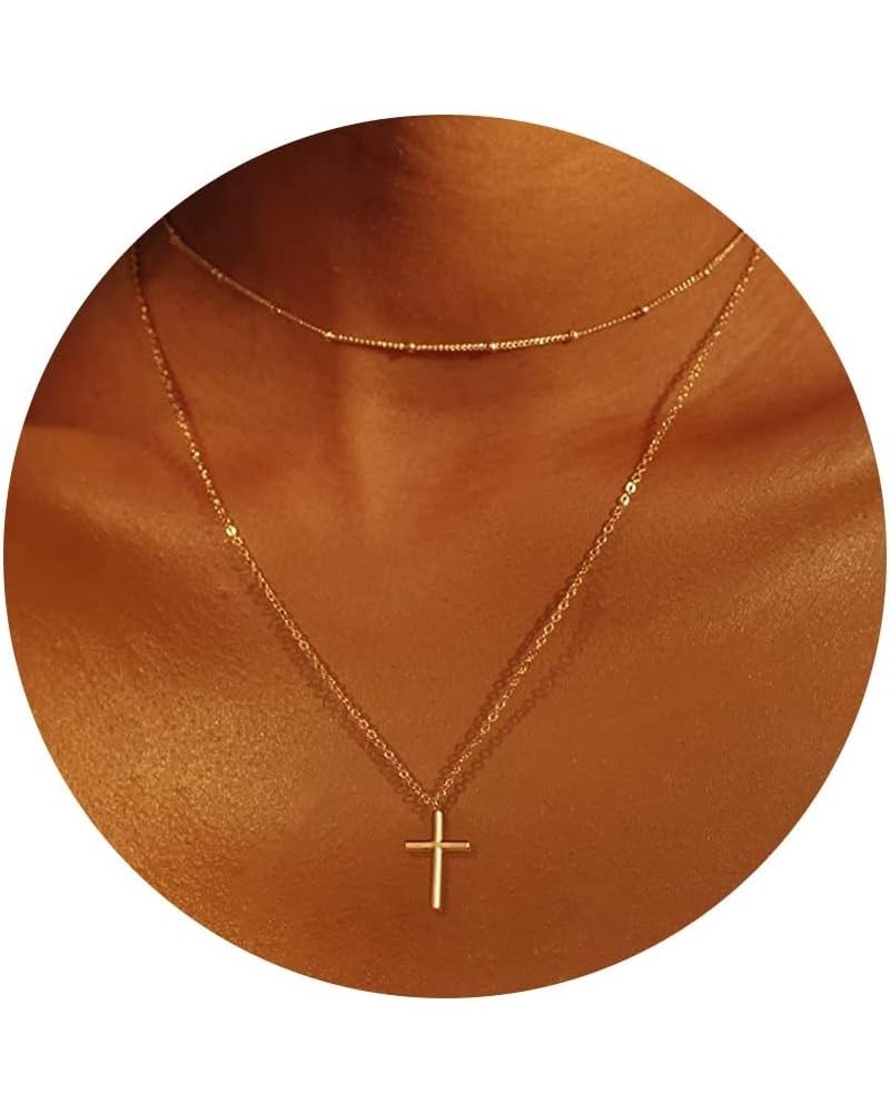 Cross Necklace for Women, 14K Gold Plated Chain Necklace Gold Cross Pendant Choker Necklace Dainty Layered Simple Tiny Cute N...