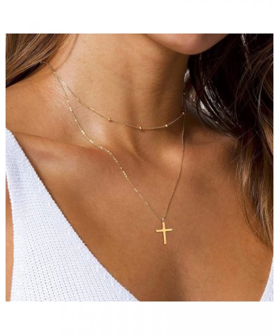 Cross Necklace for Women, 14K Gold Plated Chain Necklace Gold Cross Pendant Choker Necklace Dainty Layered Simple Tiny Cute N...