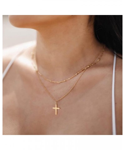 Cross Necklace for Women, 14K Gold Plated Chain Necklace Gold Cross Pendant Choker Necklace Dainty Layered Simple Tiny Cute N...