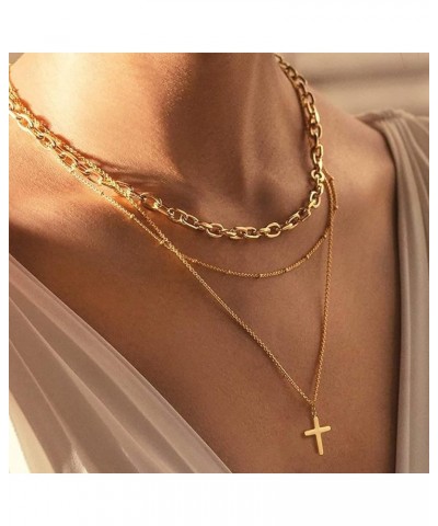 Cross Necklace for Women, 14K Gold Plated Chain Necklace Gold Cross Pendant Choker Necklace Dainty Layered Simple Tiny Cute N...