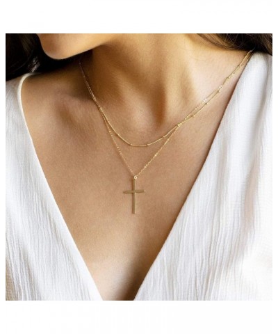 Cross Necklace for Women, 14K Gold Plated Chain Necklace Gold Cross Pendant Choker Necklace Dainty Layered Simple Tiny Cute N...