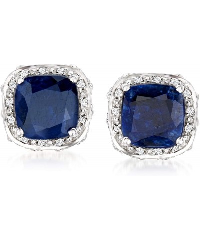 Gemstone and .10 ct. t.w. White Topaz Stud Earrings in Sterling Silver Sapphire $70.95 Earrings