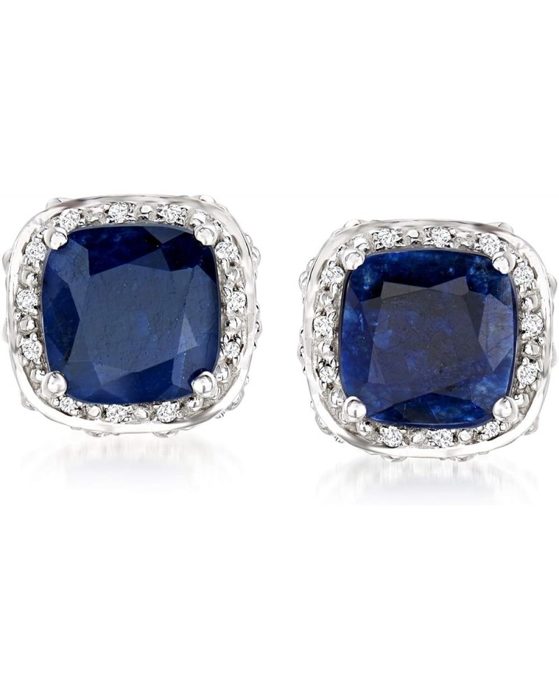 Gemstone and .10 ct. t.w. White Topaz Stud Earrings in Sterling Silver Sapphire $70.95 Earrings