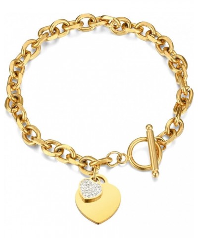 Stainless Steel Chain Heart Charm Classic Holiday Wedding Party Strand Bracelet Gold $5.29 Bracelets