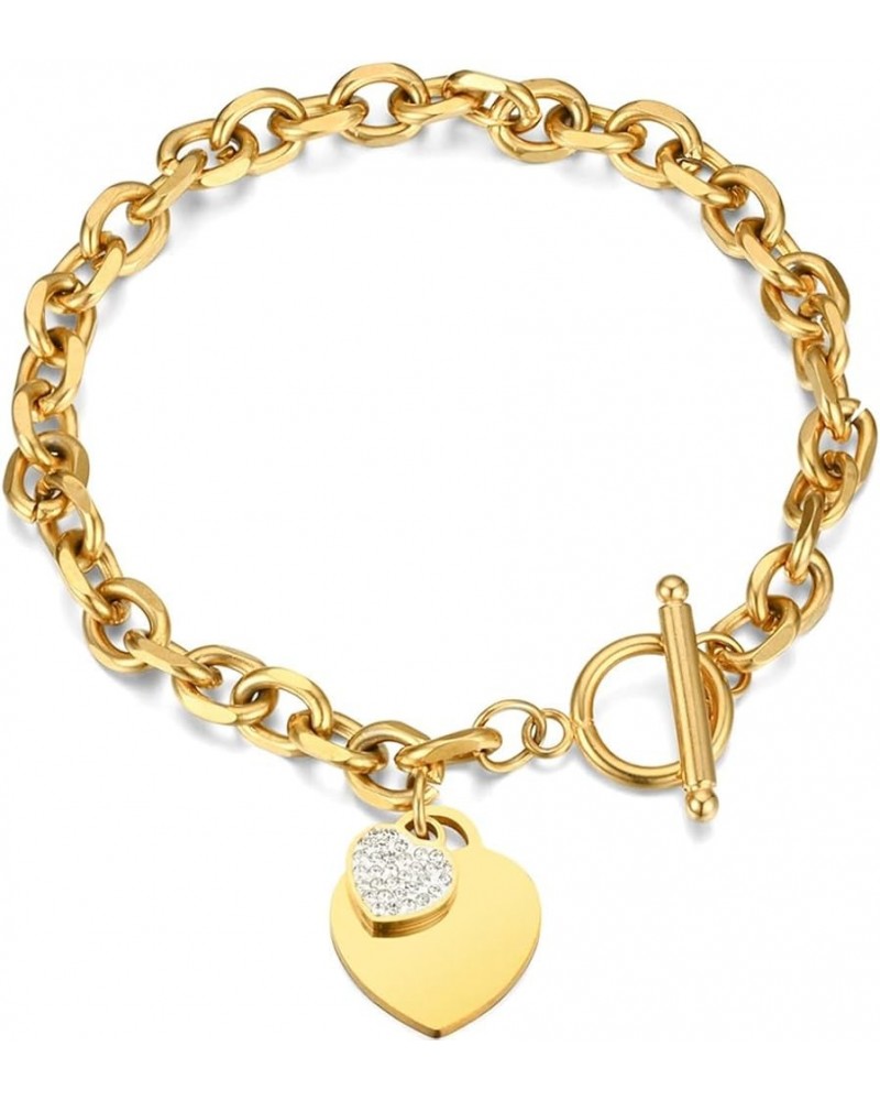 Stainless Steel Chain Heart Charm Classic Holiday Wedding Party Strand Bracelet Gold $5.29 Bracelets