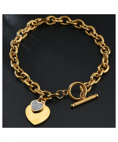 Stainless Steel Chain Heart Charm Classic Holiday Wedding Party Strand Bracelet Gold $5.29 Bracelets