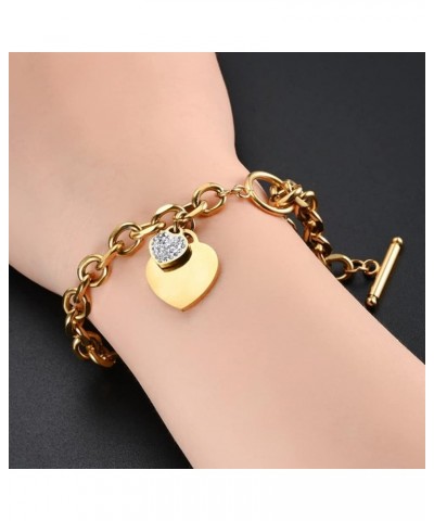 Stainless Steel Chain Heart Charm Classic Holiday Wedding Party Strand Bracelet Gold $5.29 Bracelets