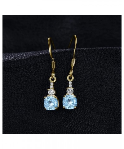 1.5ct Cushion Cut Genuine Sky Blue Topaz Dangle Earrings for Women, 14k White Yellow Rose Gold Plated 925 Sterling Silver Dro...