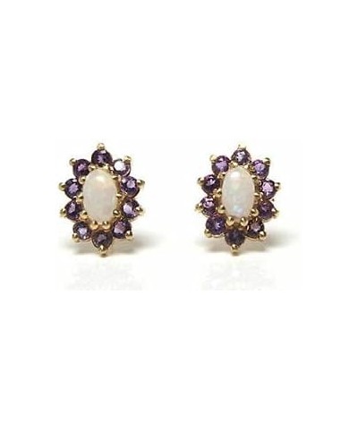 2Ct Oval Cut Opal & Amethyst Push Back Halo Stud Earrings 14K Yellow Gold Plated $45.45 Earrings