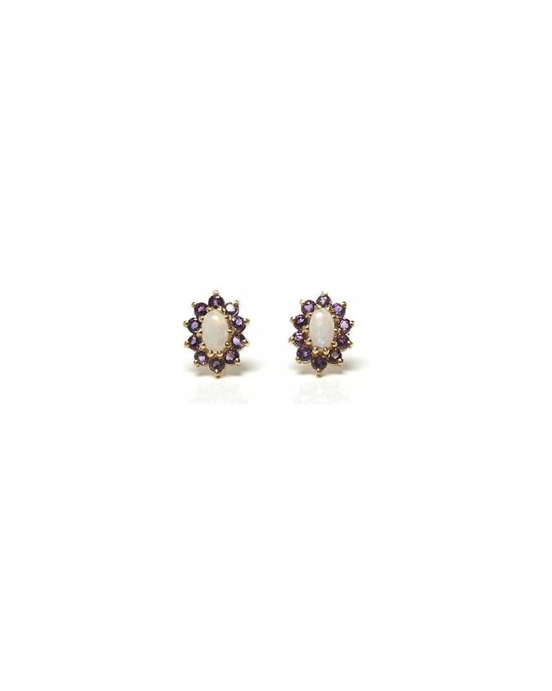 2Ct Oval Cut Opal & Amethyst Push Back Halo Stud Earrings 14K Yellow Gold Plated $45.45 Earrings