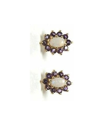 2Ct Oval Cut Opal & Amethyst Push Back Halo Stud Earrings 14K Yellow Gold Plated $45.45 Earrings