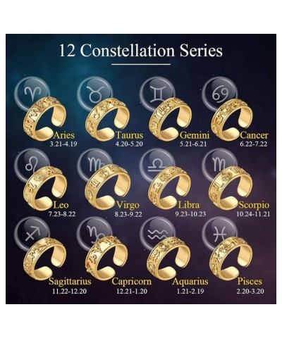 18K Gold Plated Horoscope Zodiac Band Rings Constellation Astrology Adjustable Statement Ring for Women or Girls, with Gift B...