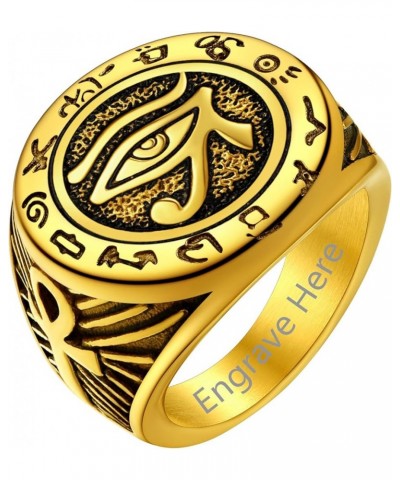 Can Engrave Men Ancient Egyptian Eye of Ra horus Ankh Cross Ring, Size 7- 14, Stainless Steel/Gold Plated/Black (Send Gift Bo...