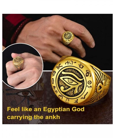 Can Engrave Men Ancient Egyptian Eye of Ra horus Ankh Cross Ring, Size 7- 14, Stainless Steel/Gold Plated/Black (Send Gift Bo...