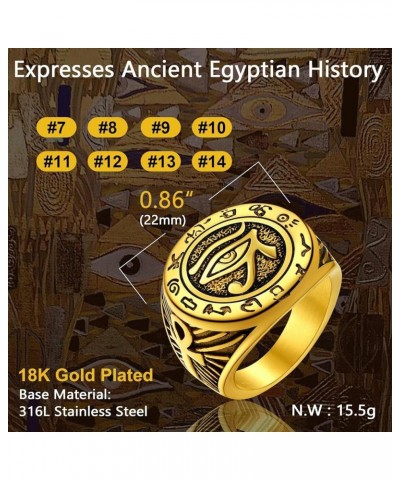 Can Engrave Men Ancient Egyptian Eye of Ra horus Ankh Cross Ring, Size 7- 14, Stainless Steel/Gold Plated/Black (Send Gift Bo...