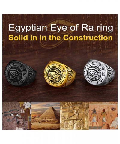 Can Engrave Men Ancient Egyptian Eye of Ra horus Ankh Cross Ring, Size 7- 14, Stainless Steel/Gold Plated/Black (Send Gift Bo...