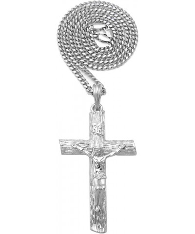 Jesus Cross Pendant 2mm 16"/18"/20"/24" Box, Cuban, Rope Chain in Gold or Silver Tone 24.0 Inches Silver - Cuban Chain $12.09...