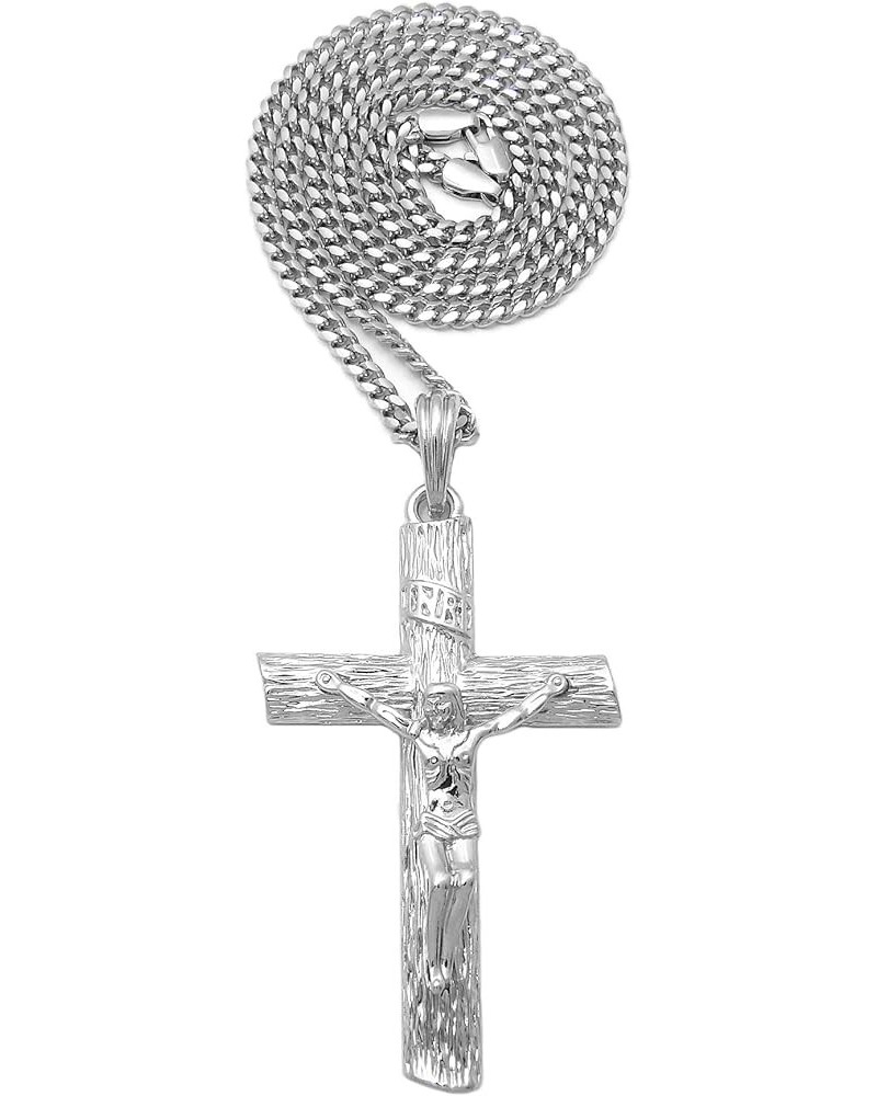 Jesus Cross Pendant 2mm 16"/18"/20"/24" Box, Cuban, Rope Chain in Gold or Silver Tone 24.0 Inches Silver - Cuban Chain $12.09...