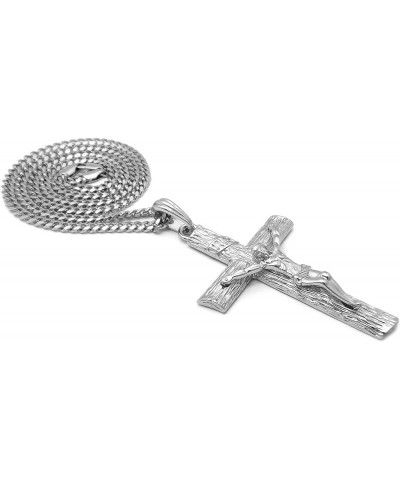 Jesus Cross Pendant 2mm 16"/18"/20"/24" Box, Cuban, Rope Chain in Gold or Silver Tone 24.0 Inches Silver - Cuban Chain $12.09...