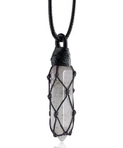 Black Obsidian Healing Crystal Points Necklace Adjustable Rope Hexagonal Wrapped Braided Stone Pendant Necklace Handmade Gems...